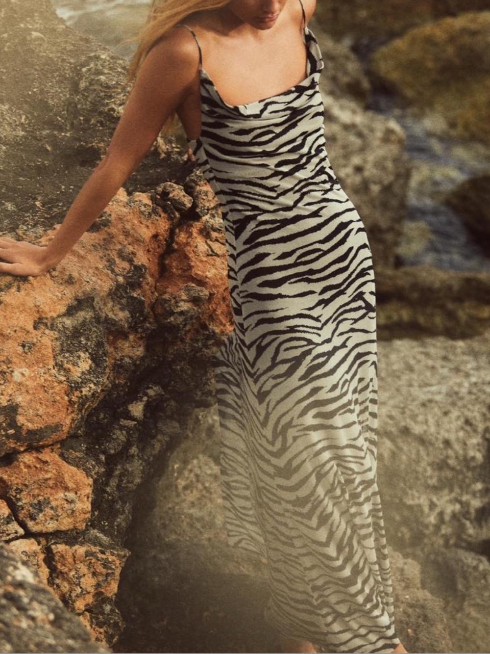Zara Long Strappy Animal Print Tulle Dress